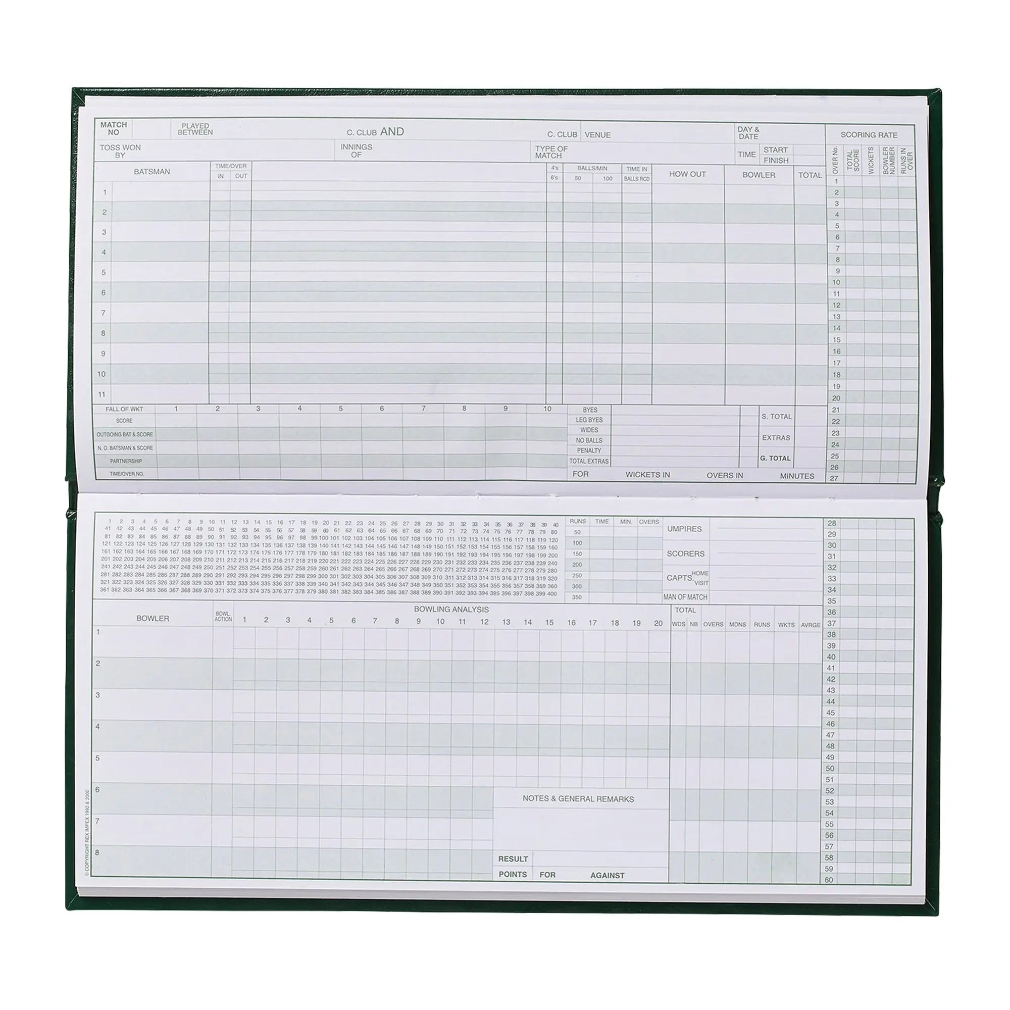 Cricket Scorebooks | 60 & 100 Innings | GM, Kookaburra | Cricket Shop Spain